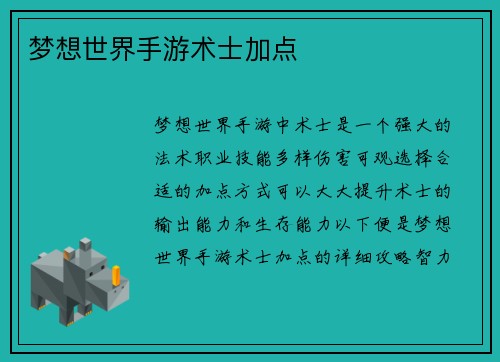 梦想世界手游术士加点